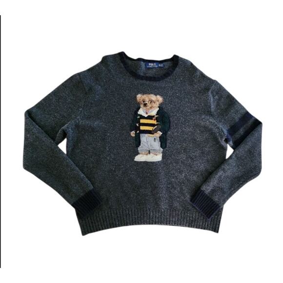 Polo Ralph Lauren Polo Bear Wool Knit Crewneck Sweater Gray Mens Size 2XL Read - Picture 1 of 11